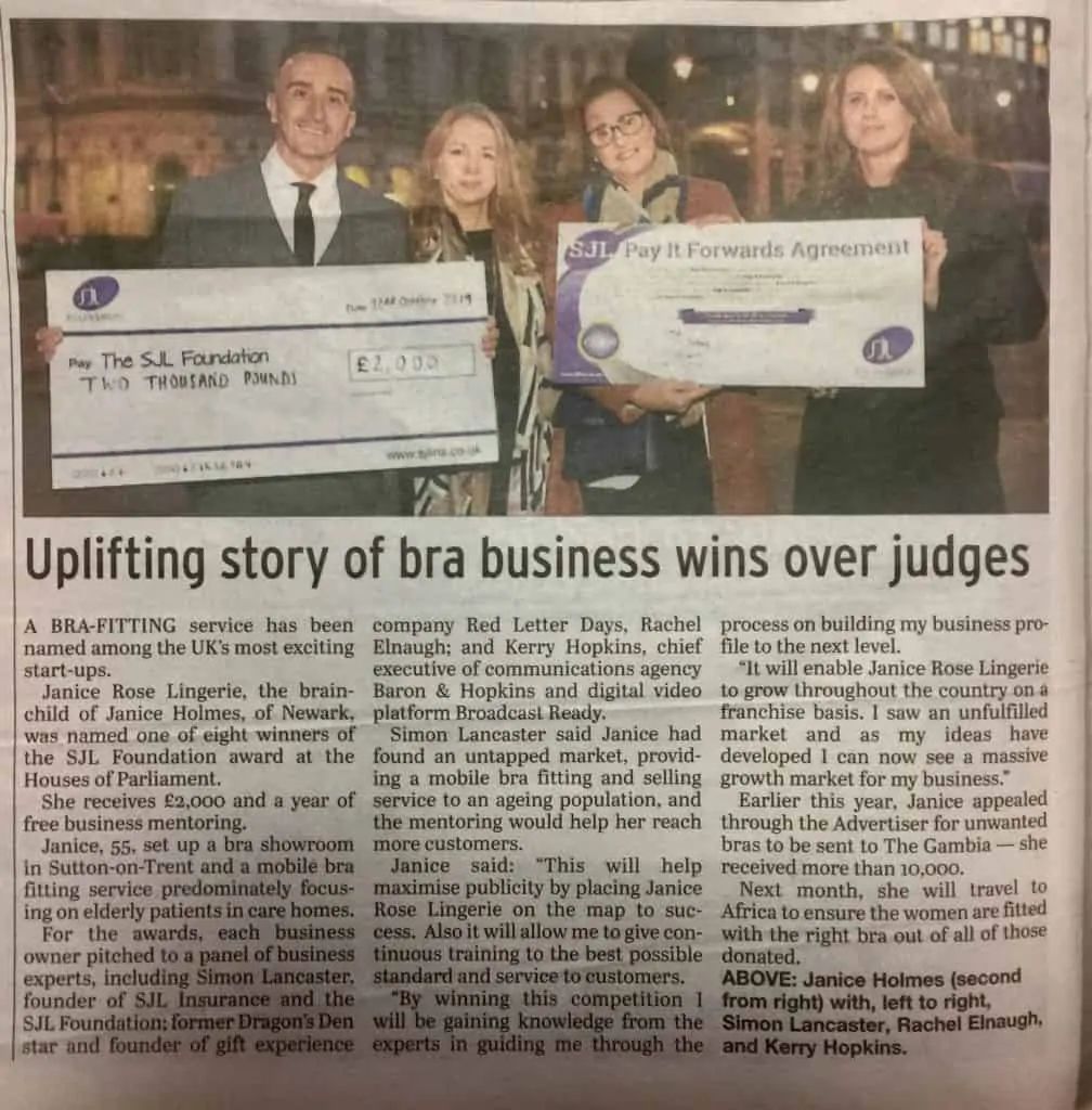 SJL Foundations names Janice Rose Lingerie among UK's most exciting start-ups