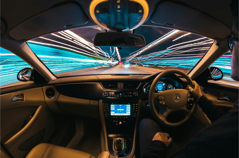 futuristic dashboard showing emerging tech in the driving industy